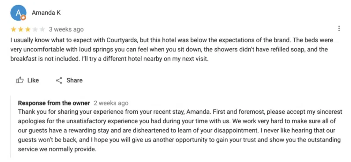 Business owner responding to a negative Google Business Profile review