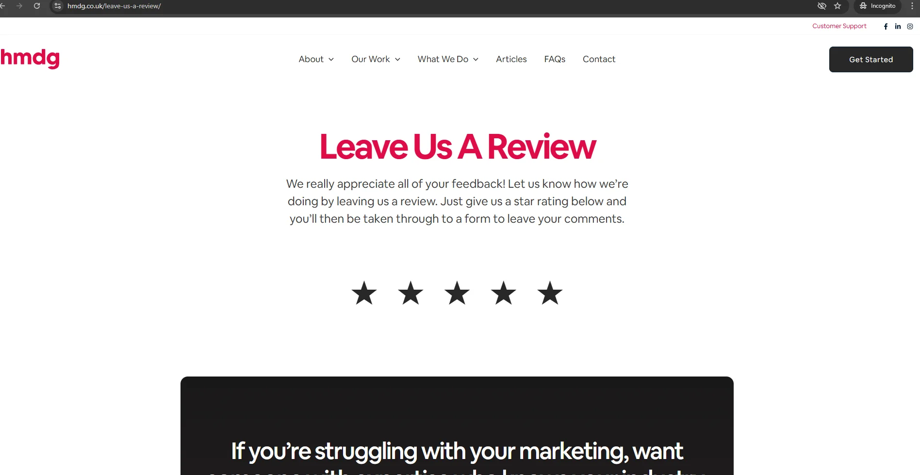 Website page with title 