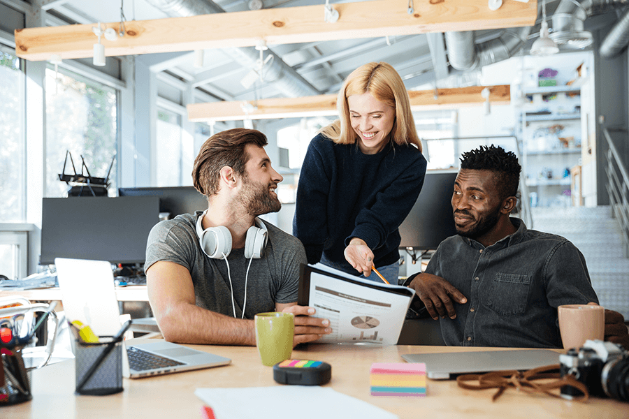 People collaborating in a marketing agency