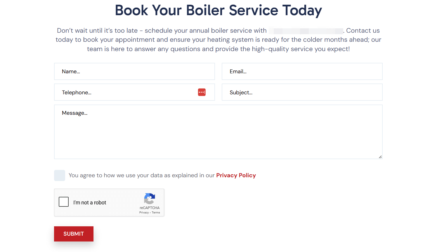 screenshot showing a call to action with an enquiry form