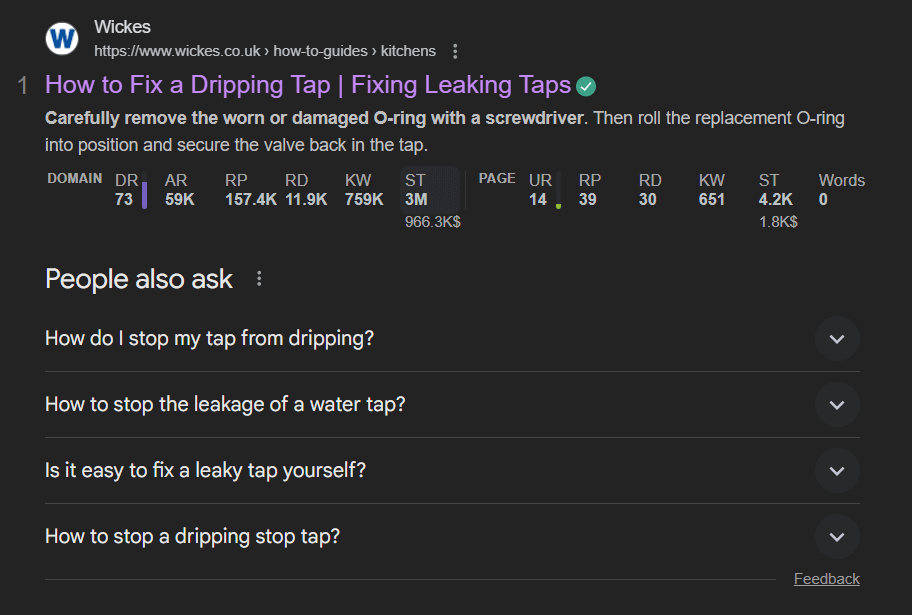 Screenshot of google results about how to fix leaking taps