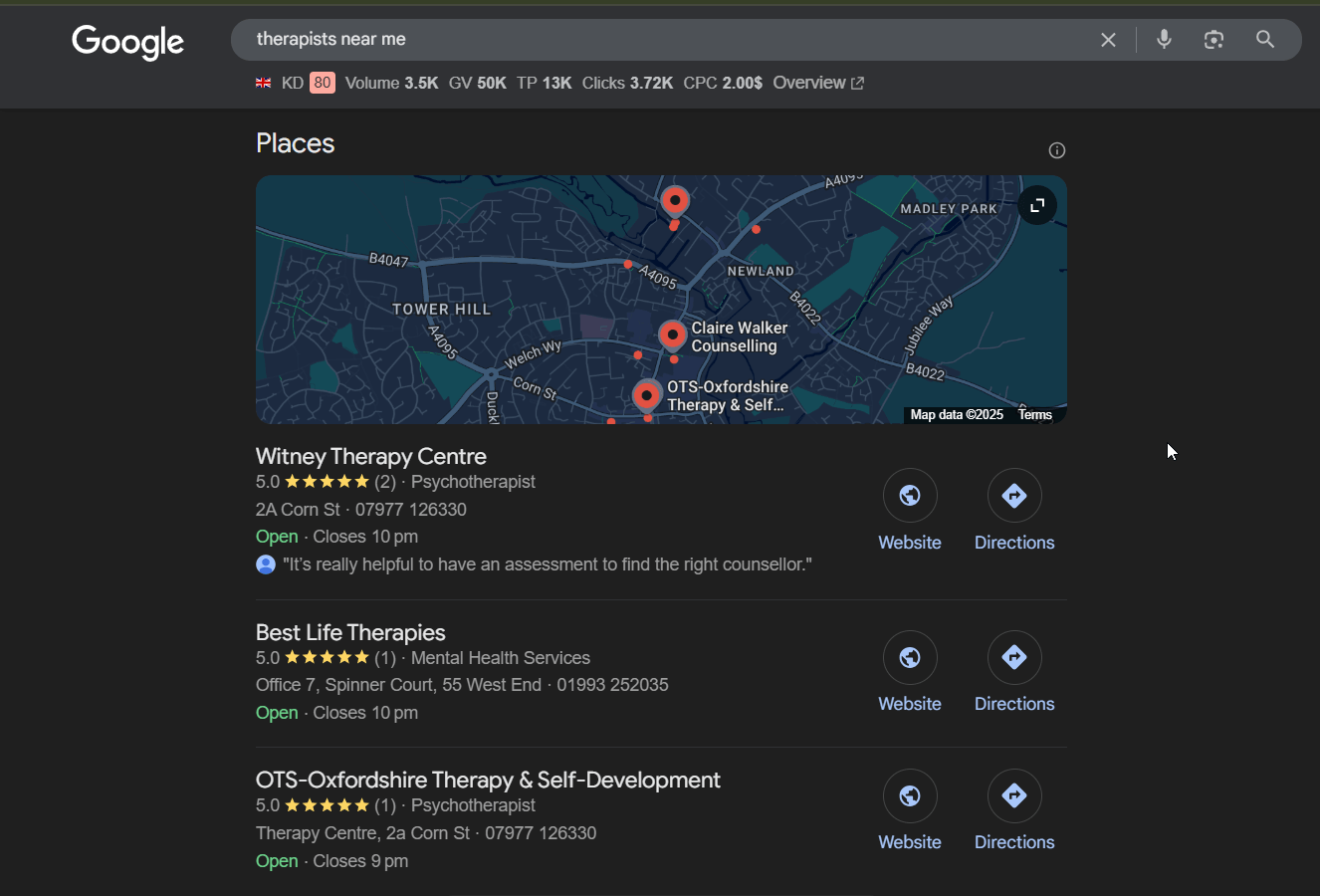 Google Maps displaying the location of a business with a marked pin and surrounding streets for navigation.  