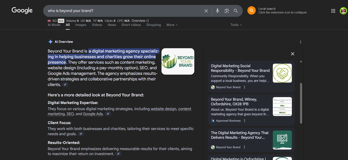 Screenshot of google AI overview