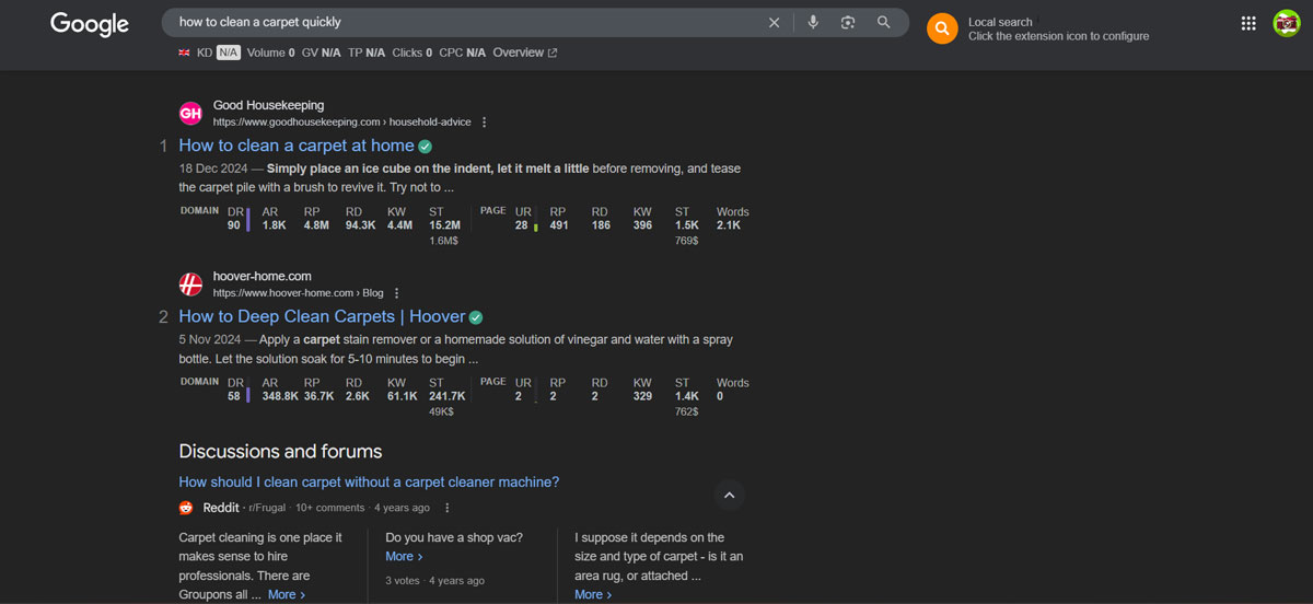 Screenshot of  a traditional google search result