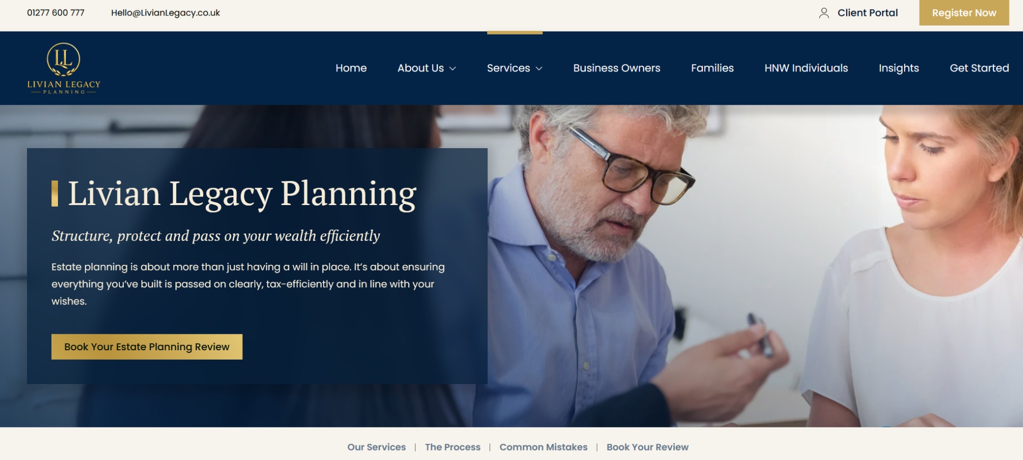 Livian Legacy Planning estate planning webpage focused on protecting and passing on wealth