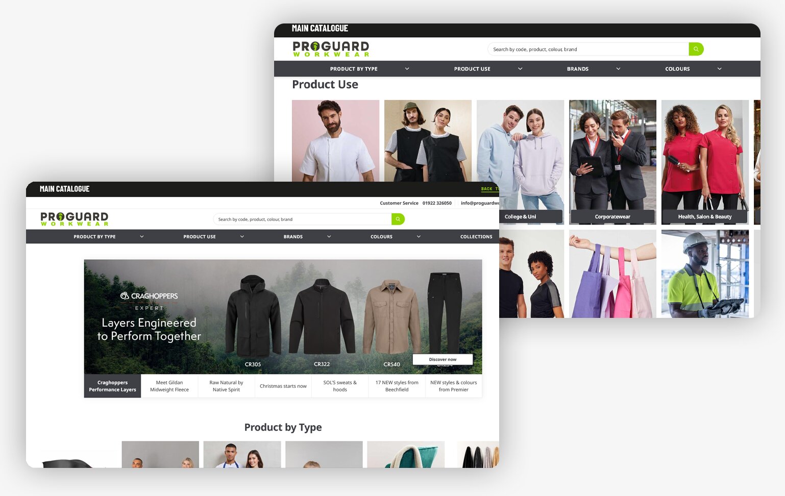 Proguard Workwear online catalogue showing clothing collections and browsing options by product type and industry.