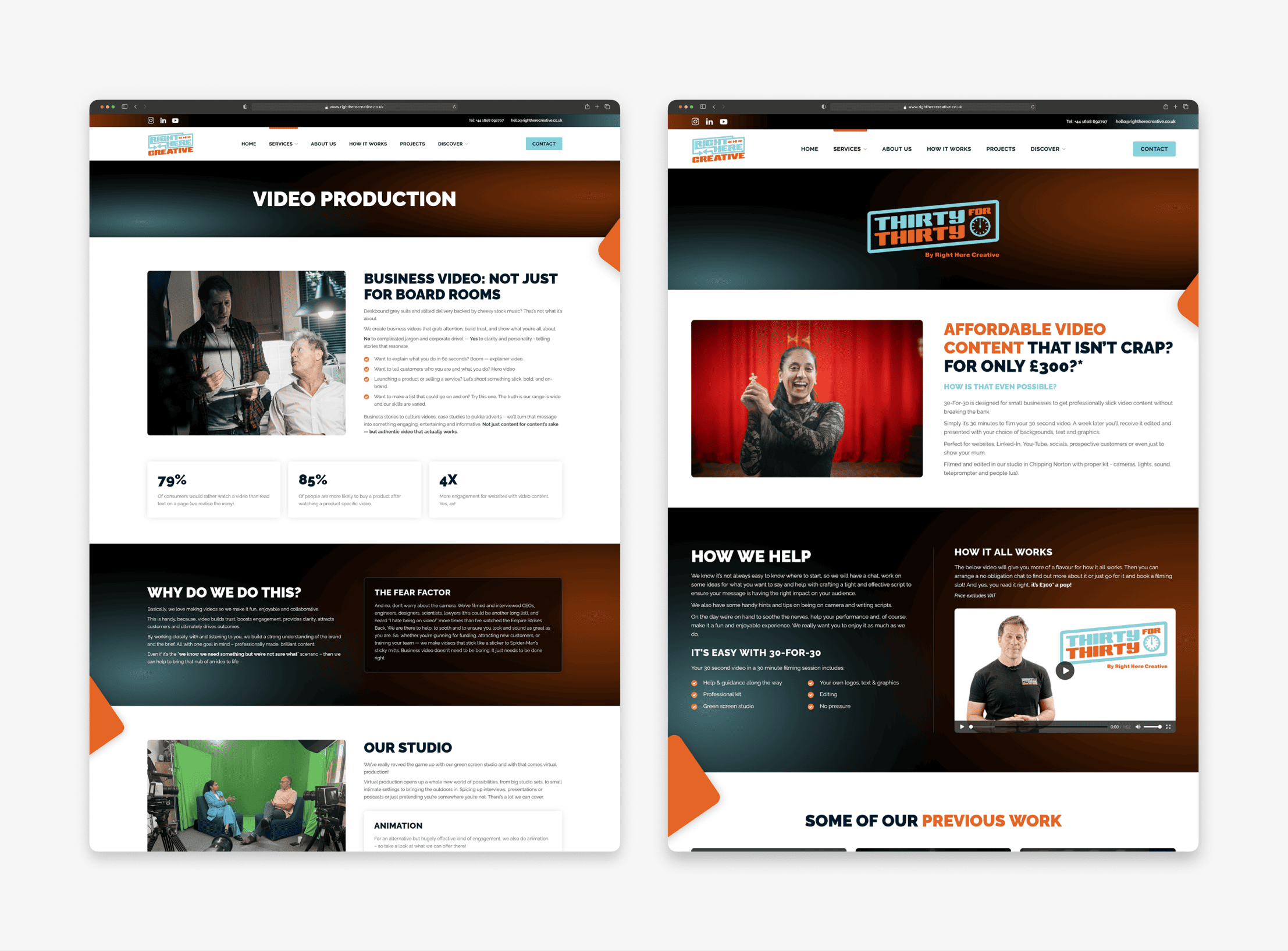 Website mockup of two pages