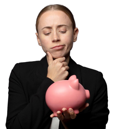 young woman with pigg bank