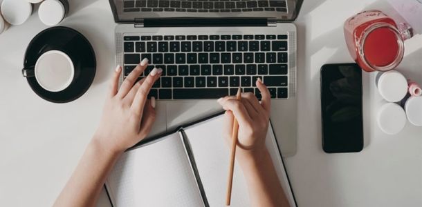 person working on updating her website