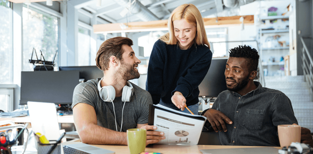 People collaborating in a marketing agency