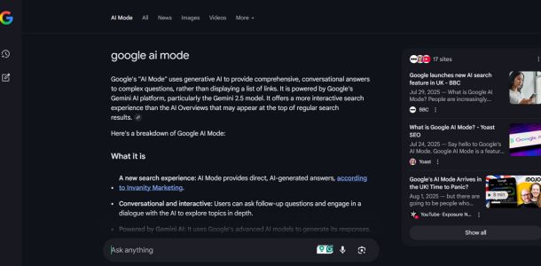 Screenshot of Google AI mode